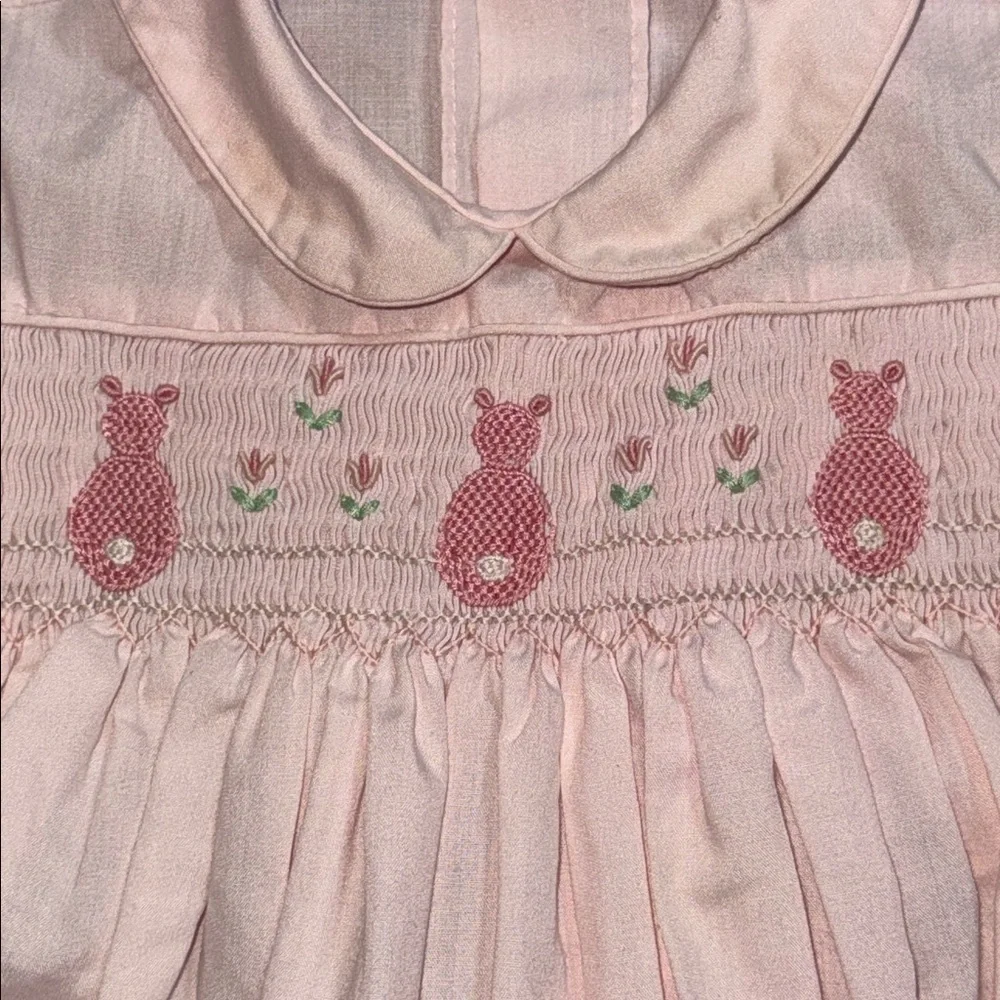 VTG Baby Crest Pink Smocked Bunny Easter Bubble Romper SZ 6/9M